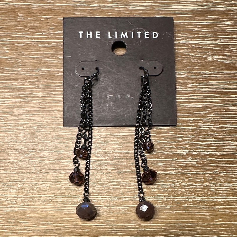 NWT The Limited Black Chain Purple Faceted Stones Drop Multi-strand Earrings